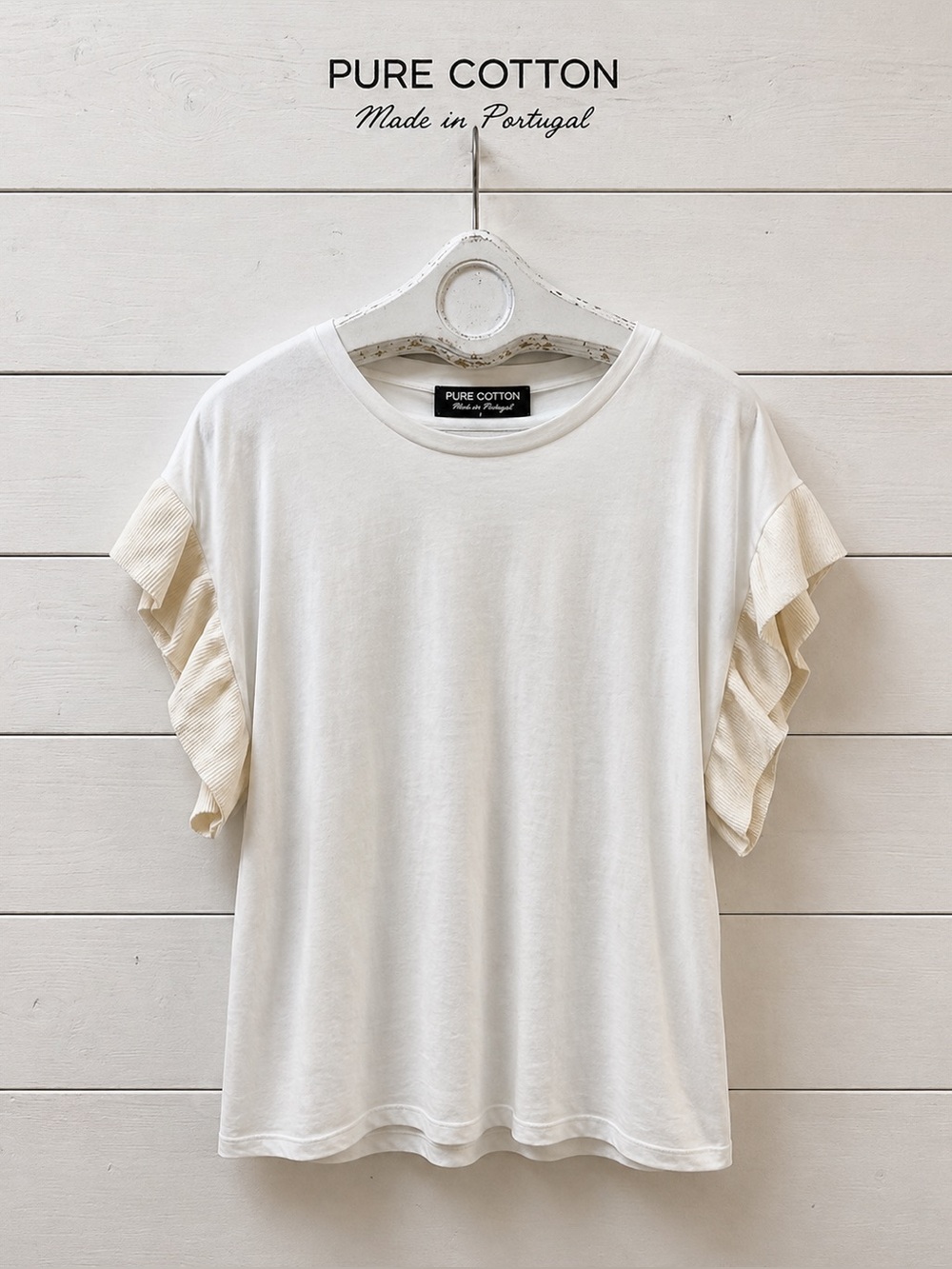 PURECOTTON White Ruffle Sleeve Top – Size L